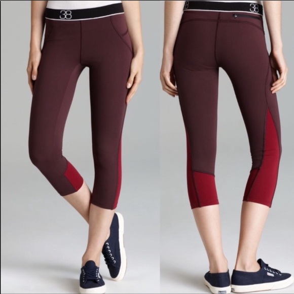 Theory 38 Cropped Maroon Leggings - Picture 1 of 8